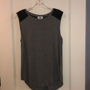 Grey and black lace-shouldered tank